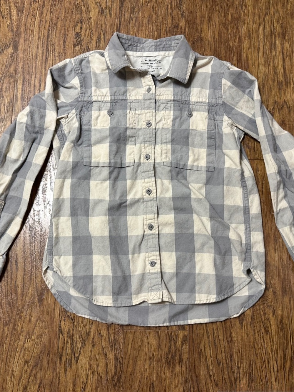 REI Women's Cotton Plaid Long Sleeve Button Up Shirt Grey & Ivory Size Medium